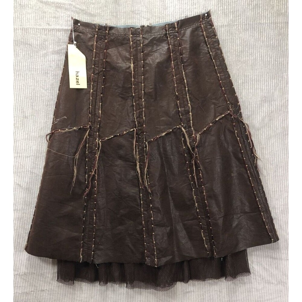 Hazel Womens Skirt Size M Brown Faux Leather Tulle Layered Waistless Grunge